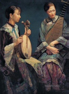  Yifei Lienzo - Lira tocando la niña china Chen Yifei